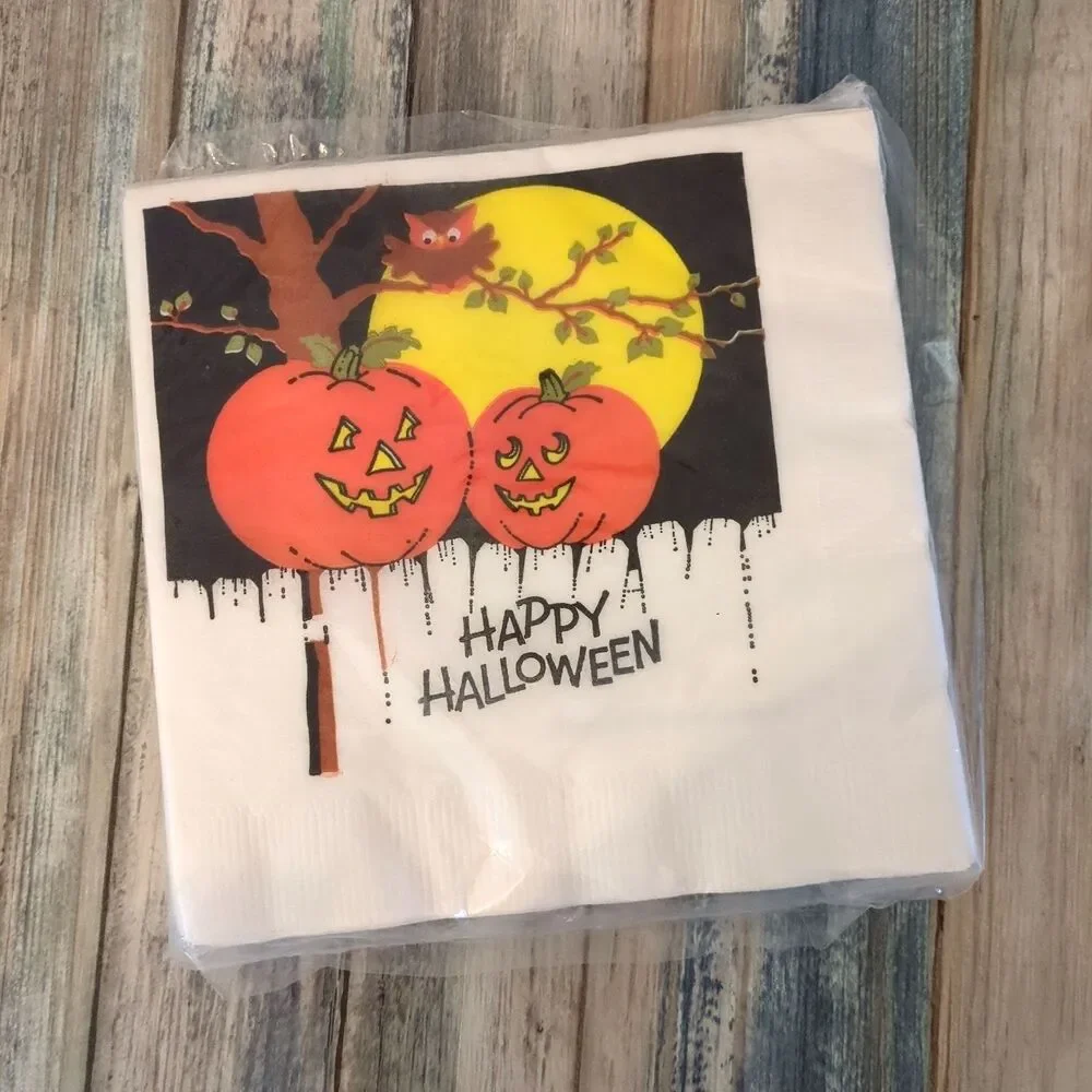 Vintage Halloween Jack O Lantern Luncheon Napkins Party Maid USA